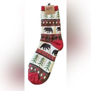 Lazy One Bear Socks - Red, Brown, black Green size 10-12.5 women 8-12 men NWT